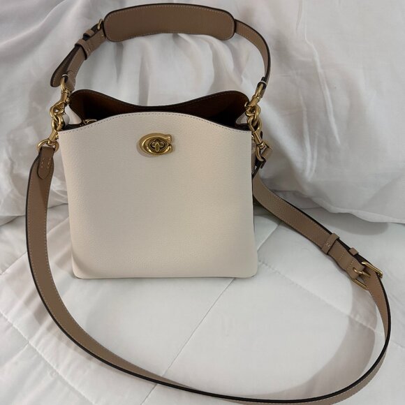 Coach Willow Pebble Leather Bucket Bag (Chalk/Brass) - Picture 1 of 9